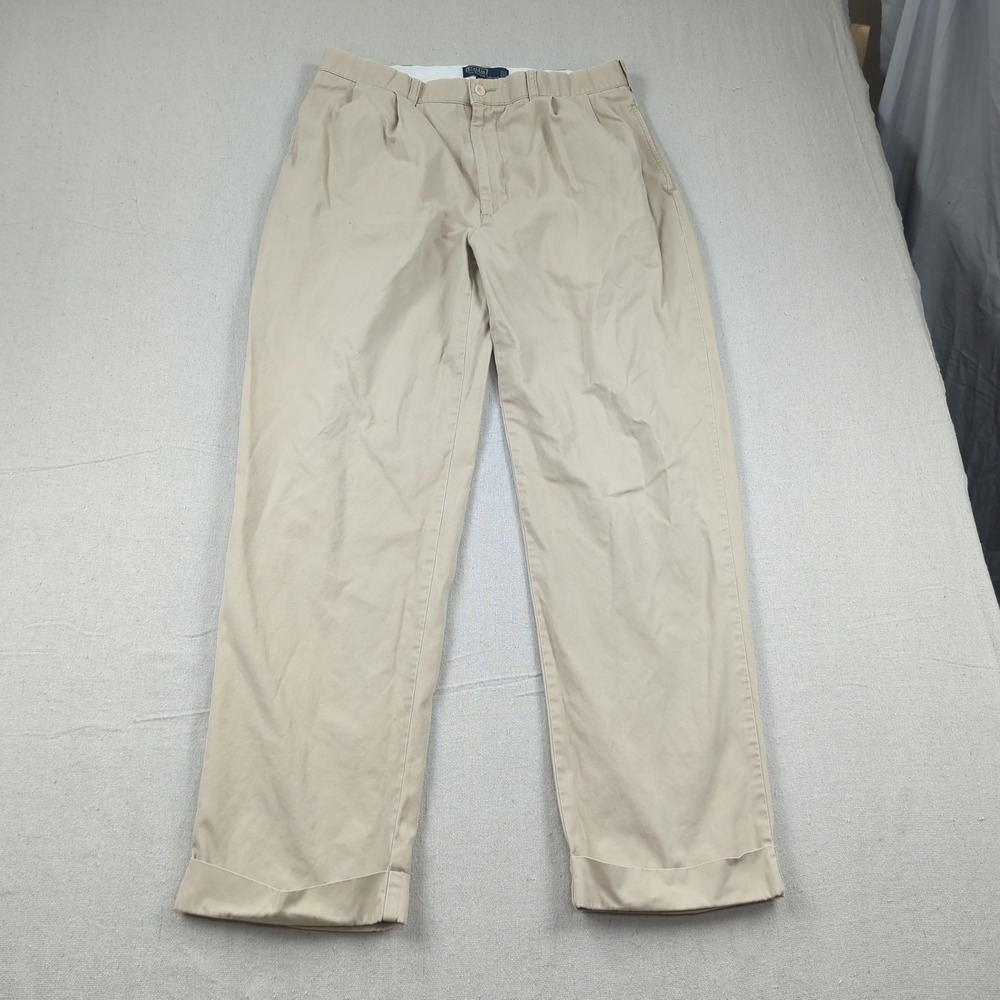 Vtg Polo Ralph Lauren Pants Men 35x32 Khaki Hammond Pleated Cuffed Office